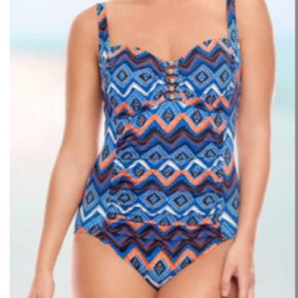 Shapesolver Zig Zag Beaded One Piece Swimsuit